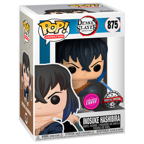 Figurine Funko POP exclusive Inosuke Hashibira de Demon Slayer en vinyle de 9 cm dans sa boîte vitrée