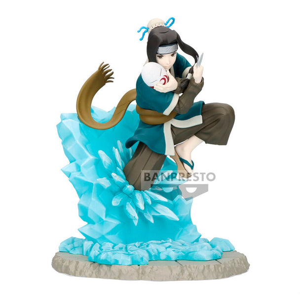 Figurine détaillée de Haku de Naruto Shippuden en position dynamique, hauteur 12 cm, édition BANPRESTO.