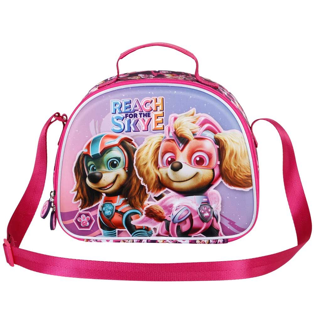 Sac à déjeuner 3D Paw Patrol Might de face avec personnages en relief, dimensions 25,5x20x10cm