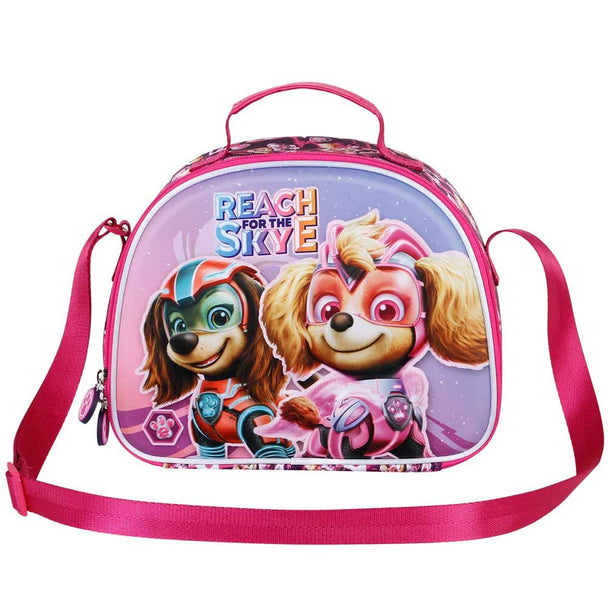 Sac à déjeuner 3D Paw Patrol Might de face avec personnages en relief, dimensions 25,5x20x10cm