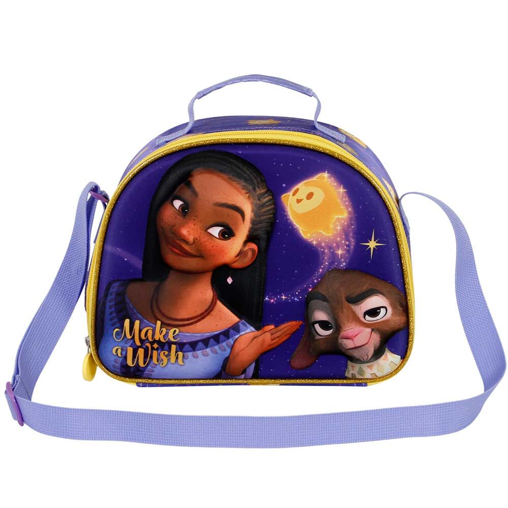 Vue avant du sac à déjeuner Disney Wish 3D KARACTERMANIA avec motif embossé en relief et fermeture éclair visible
