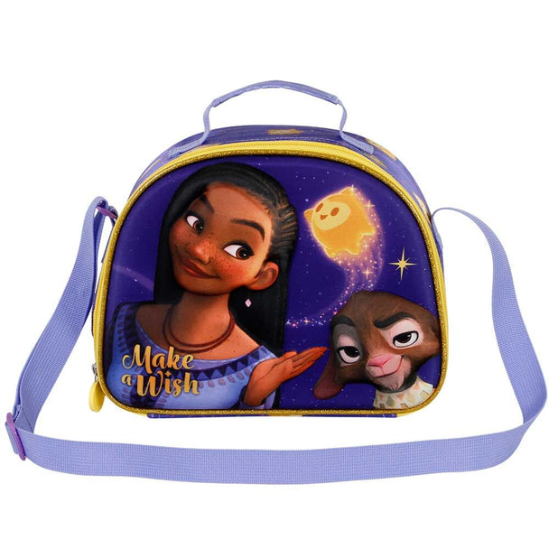 Vue avant du sac à déjeuner Disney Wish 3D KARACTERMANIA avec motif embossé en relief et fermeture éclair visible