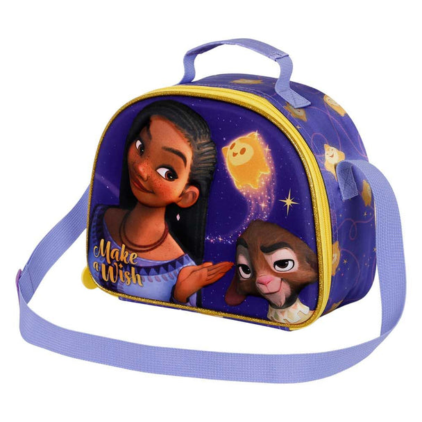 Poignée renforcée et bandoulière ajustable du sac à déjeuner Disney Wish 3D, montrant la qualité des finitions