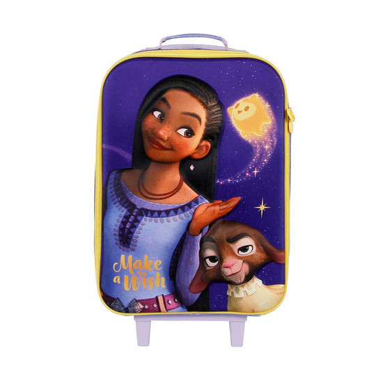 Côté de la valise enfant Disney Wish avec deux roues robustes pour un déplacement facile