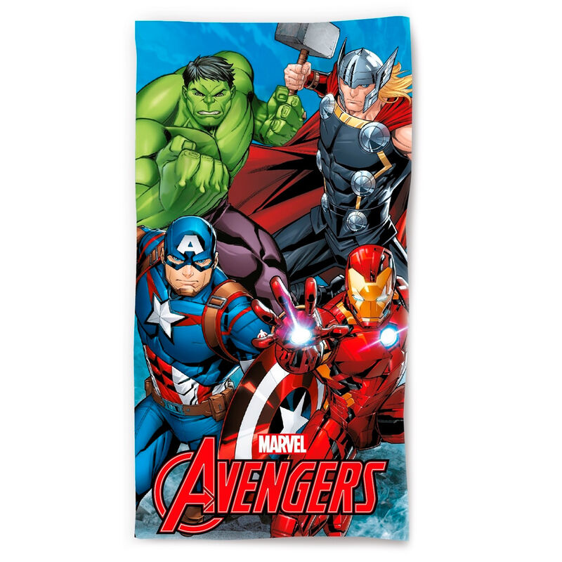 Serviette microfibre Avengers Marvel 70x140cm avec design coloré des héros Avengers, tissu polyester microfibre absorbant et léger
