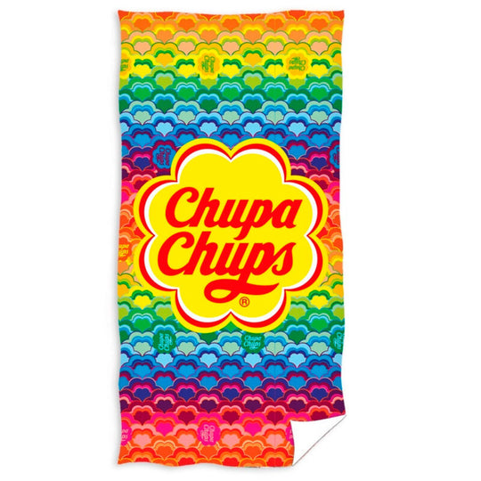 Serviette de plage microfibre CHUPA CHUPS colorée en polyester 70x140 cm, idéale pour la plage ou la piscine.