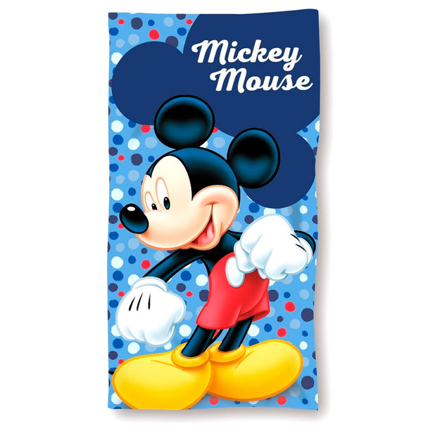 Serviette de plage Disney Mickey en microfibre, dimensions 70x140cm, avec motif coloré de Mickey Mouse.