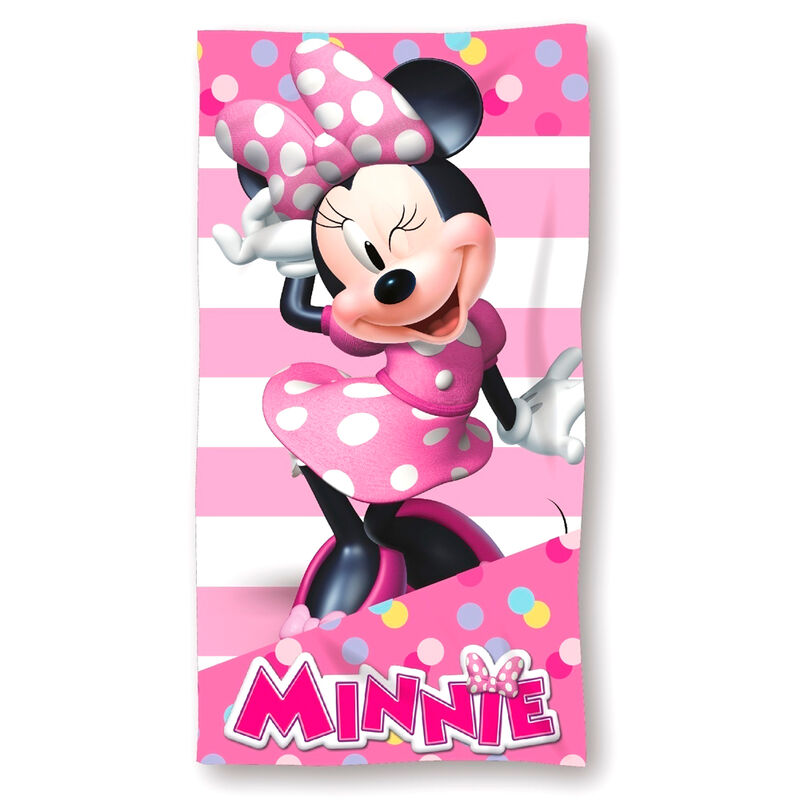 Serviette de plage Disney Minnie en coton 100% avec dimensions 70x140 cm, design coloré et doux au toucher.