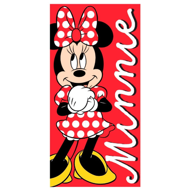 Serviette de plage Disney Minnie en coton, dimensions 70x140 cm, avec un design coloré et doux.