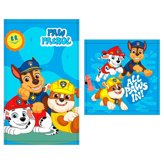 Set de 2 serviettes de bain en coton Paw Patrol avec serviette de main et serviette visage, design coloré pour enfants.