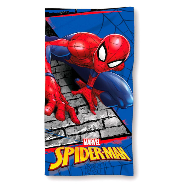 Serviette de plage Marvel Spiderman en coton 100%, dimensions 70x140 cm, avec motif super-héros coloré.