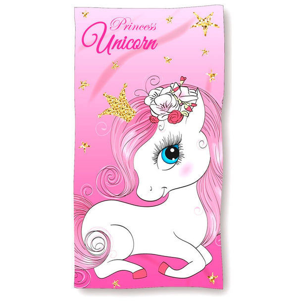 Serviette de plage Creageek Multivers en coton 100% avec motif licorne coloré, dimensions 70x140 cm.