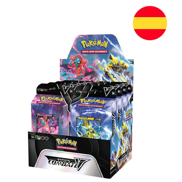 Vue rapprochée du deck de combat Pokémon en espagnol avec cartes officielles colorées et variées