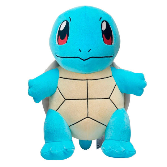 Peluche Carapuce Pokémon de 23 cm signée JAZWARES, vue de face avec détails précis et couleurs vives.