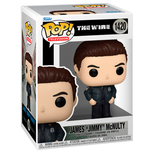 Détail de la figurine Funko POP The Wire James McNulty montrant le visage et le costume