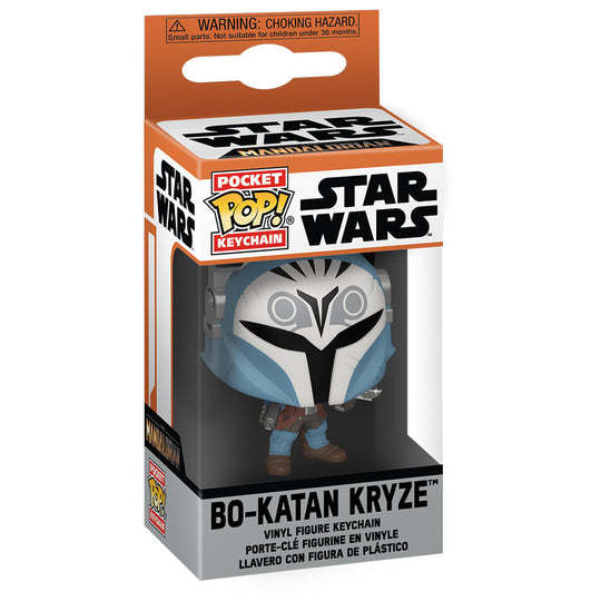 Vue rapprochée du porte-clés Star Wars Bo-Katan Kryze avec détails précis et couleurs vives