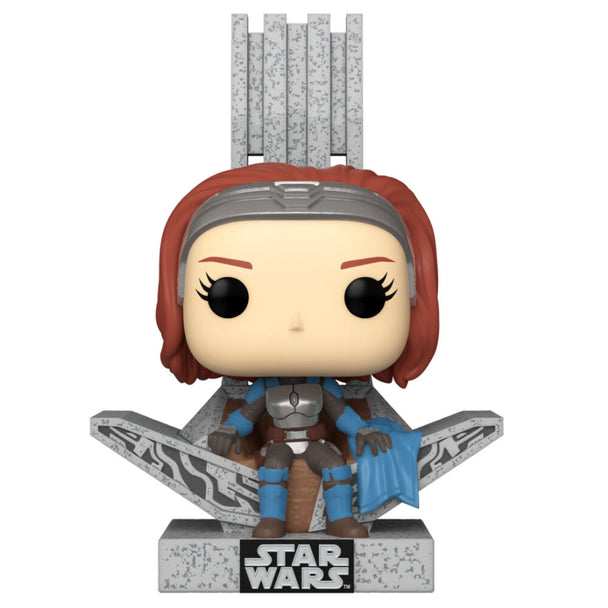 Figurine POP Deluxe Bo-Katan Kryze de Star Wars Mandalorian vue de face avec détails de l'armure et casque bleu