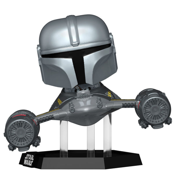 Figurine POP Rider Deluxe Mandalorian avec son casque emblématique et armure détaillée dans une pose dynamique