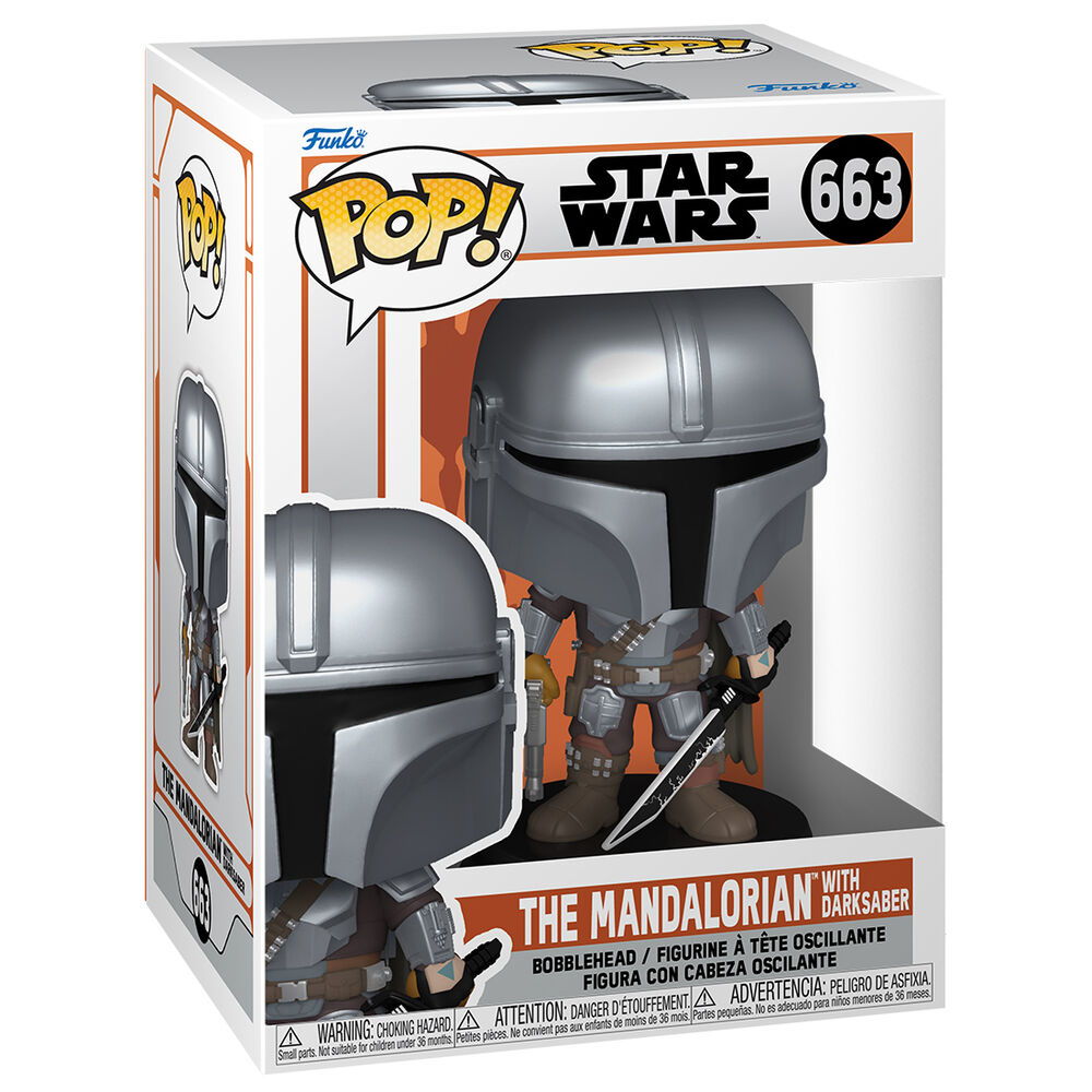 Vue détaillée de la figurine Funko POP Mandalorian en vinyl, personnage emblématique de Star Wars