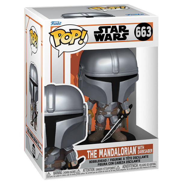 Vue détaillée de la figurine Funko POP Mandalorian en vinyl, personnage emblématique de Star Wars