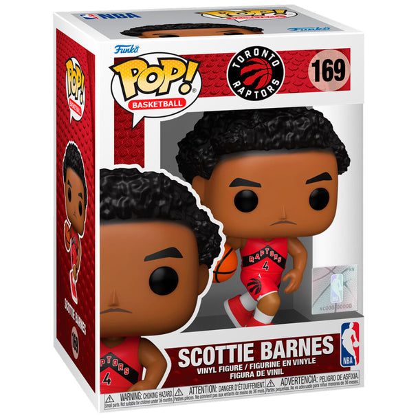 Figurine POP NBA de Scottie Barnes en tenue des Toronto Raptors, vue de face avec détails précis