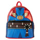 Vue avant du sac à dos Loungefly Marvel Doctor Strange en cuir vegan avec détails métalliques et broderies.