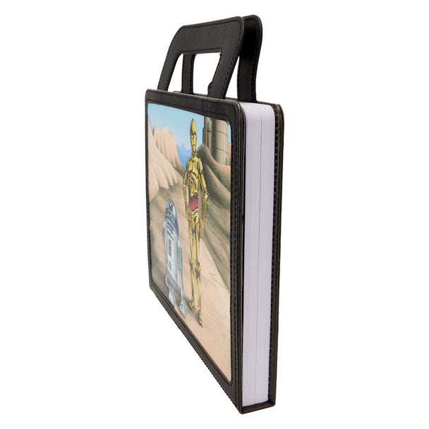 Vue rapprochée des détails imprimés sur la couverture du carnet Loungefly Star Wars