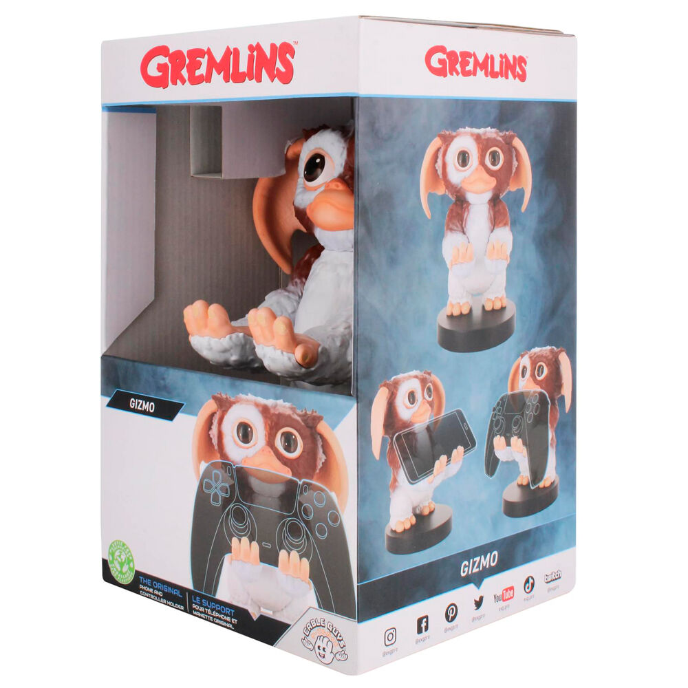 Présentation du support Gremlins Gizmo tenant une télécommande et un smartphone iPhone