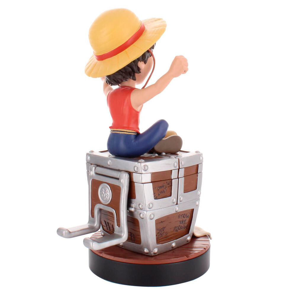 Support Cable Guy Luffy avec smartphone iPhone en charge sur bureau de gamer