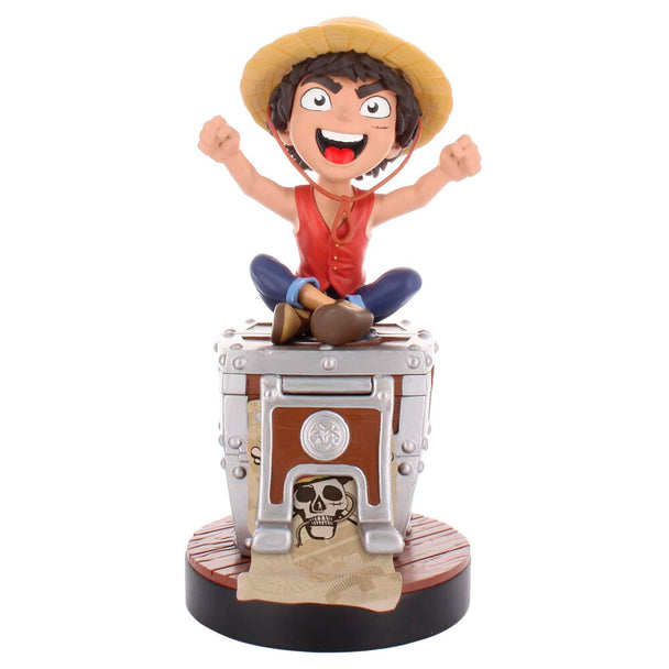 Support Cable Guy One Piece Luffy vue de face avec manette PlayStation 5 posée