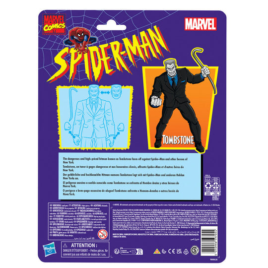 Vue arrière de la figurine Tombstone Marvel Spiderman, mettant en valeur le design complet