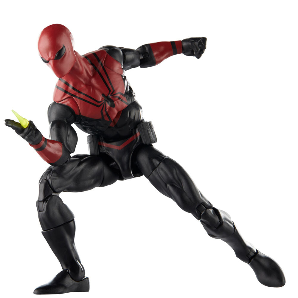 Figurine Spider-Man Spider-Shot exposée sur un socle avec accessoires