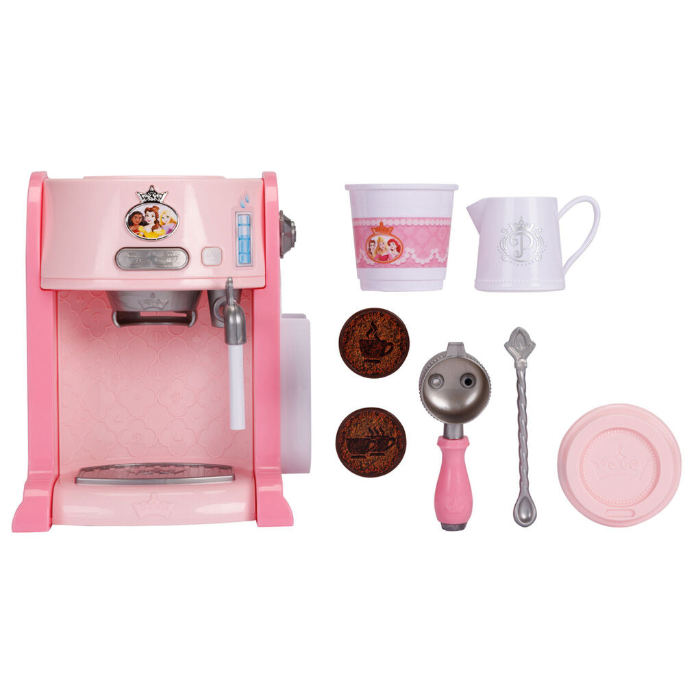 Vue latérale de la machine à espresso Disney avec illustrations des princesses