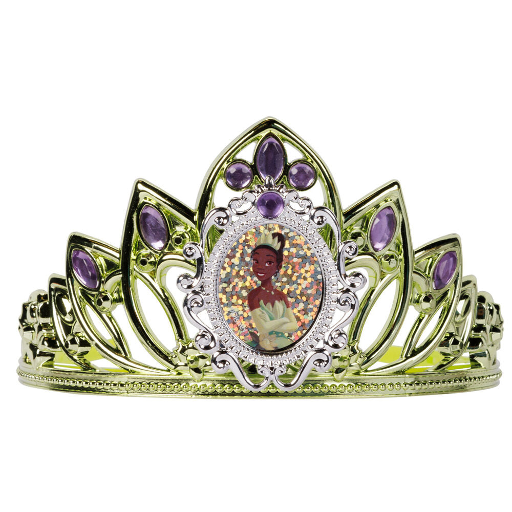 Vue latérale d'une couronne tiara Disney Princesses posée sur un coussin