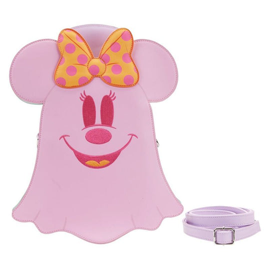 Vue de face du sac Loungefly Disney Mickey & Minnie Ghost avec fermeture éclair visible