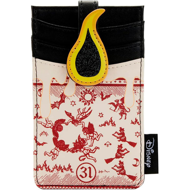 Vue rapprochée du porte-cartes Loungefly montrant les textures du cuir synthétique et les motifs décoratifs