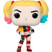 Vue rapprochée de la figurine Harley Quinn Funko POP avec détails colorés et boîte cadeau