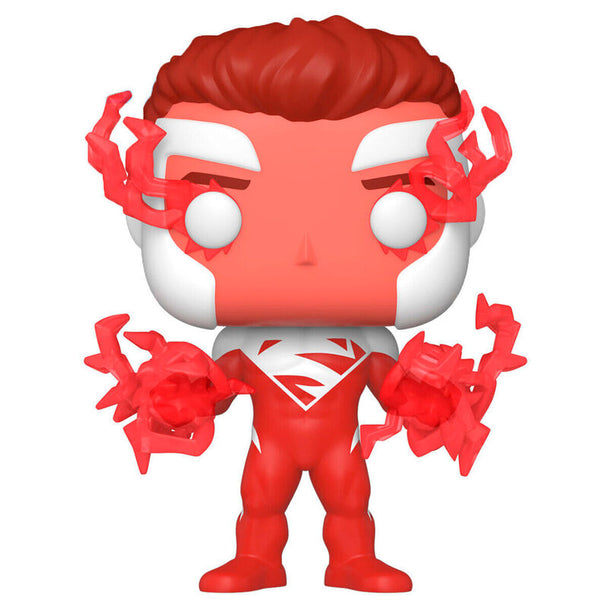 Vue rapprochée de la figurine Funko POP Superman Red Exclusive montrant les détails précis du visage et du costume
