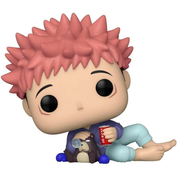 Zoom sur la figurine Funko POP Yuji Itadori Jujutsu Kaisen montrant les détails du visage et des vêtements en vinyle