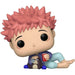Zoom sur la figurine Funko POP Yuji Itadori Jujutsu Kaisen montrant les détails du visage et des vêtements en vinyle