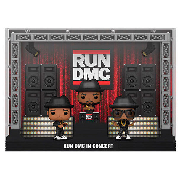Packaging de la figurine POP Deluxe Run DMC en Concert édition exclusive FUNKO avec illustrations colorées