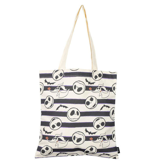 Sac shopping Disney CERDÁ illustré avec Jack Skellington de The Nightmare Before Christmas, fond noir avec détails blancs et orange.