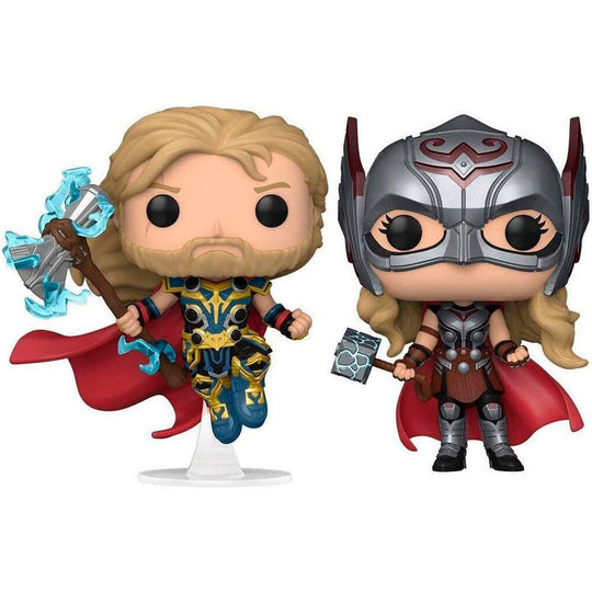 Figurine Funko POP exclusive de Thor issue de Marvel Thor Love and Thunder, montrant le héros avec son marteau emblématique.