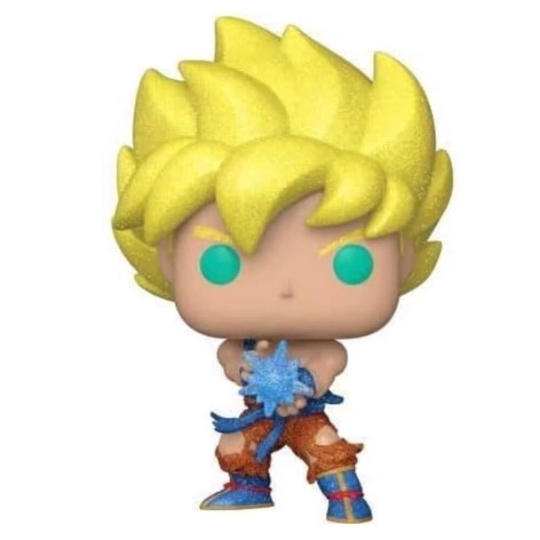 Vue latérale de la figurine exclusive Funko POP Dragon Ball Z Goku Super Saiyan montrant les couleurs vives