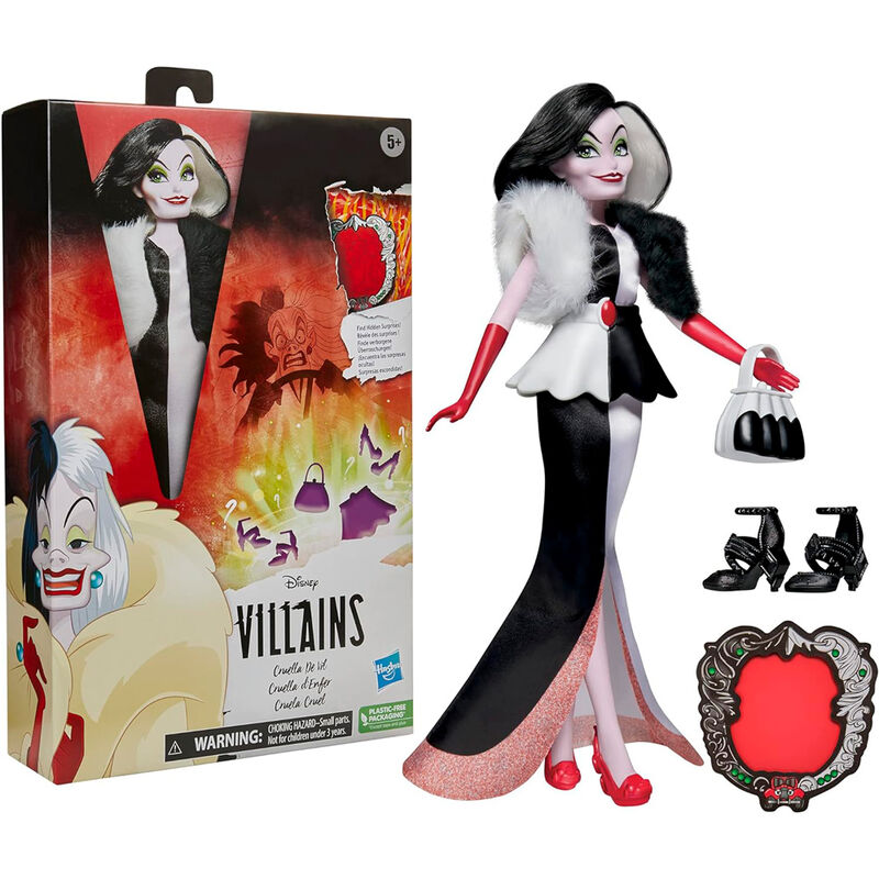Détail des accessoires inclus avec la poupée Cruella de Vil articulée HASBRO