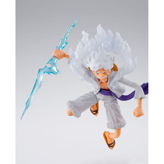 Figurine Monkey D Luffy Gear 5 en position dynamique, 15,5 cm, vue de face avec détails précis