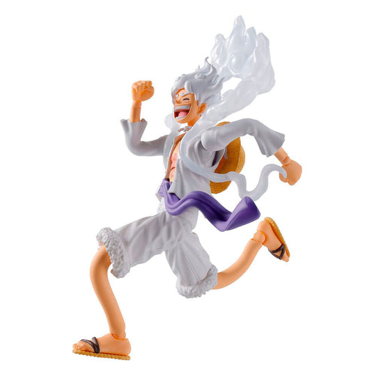 Présentation complète de la figurine Monkey D Luffy Gear 5 avec tous les accessoires disposés