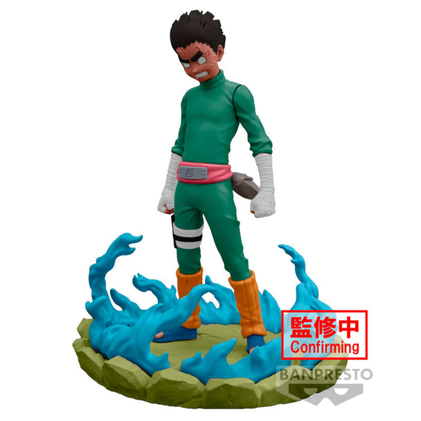 Figurine officielle Rock Lee de Naruto Shippuden de 12 cm par BANPRESTO, vue de face avec détails précis et couleurs vives.