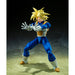 Vue arrière de la figurine Trunks Super Saiyan mettant en valeur la texture des vêtements