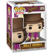 Figurine Funko POP de Willy Wonka avec son chapeau emblématique et son costume coloré, vue de face.